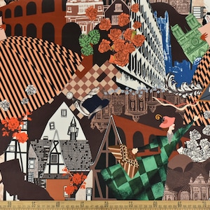 Designer Lady Architektur Print Samt Polsterstoff|Vintage Wohndekor Stoff zum Nähen|Polsterstoff Für Kissen Stuhl