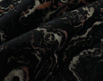 Tela de tapicería de terciopelo grueso negro dorado con relieve geométrico abstracto, cortada a medida para sillas y otomanas/tela de terciopelo de lujo con corte 3D.