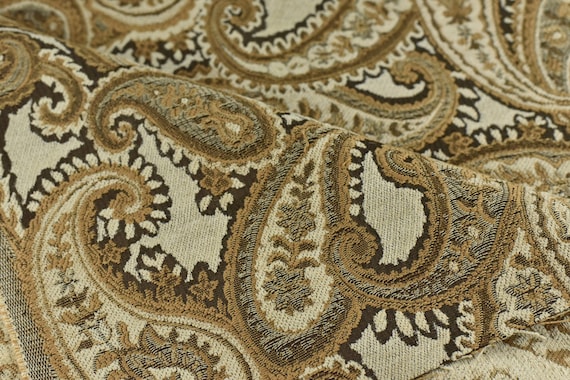 Cream Light Gold Vintage Paisley Floral Jacquard Chenille