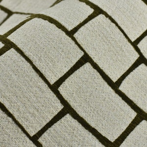 Heavy Weight Geometric Upholstery Fabric with Olive Chenille Square Pattern|Chunky Woven Textile Fabric For Chair|Reupholstery Project Idea