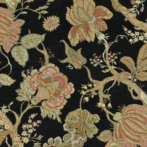 Mid Century Modern Black Green Red Chenille Floral Jacquard Upholstery Fabric For Chair|Vintage Floral Woven Fabric For Couch Cushion Pillow