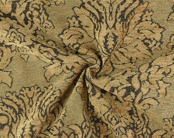 Schwerer moderner Mitte des Jahrhunderts brauner Damast Blumen-Chenille-Polsterstoff für Stuhl | Vinatge Blumen-Möbel-Stoff