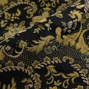 Clearance Sale!Heavy Weight Vintage Black Gold Damask Floral Chenille Brocade Fabric For Chair|Luxury Antique Baroque Floral Decor Fabric