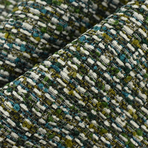 Tweed Design Boucle Upholstery Fabric With Green Blue Yellow For Furniture Design or Reupholstery|Green Spring Home Decor Fabric For Chair