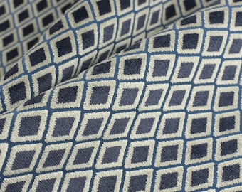 Zwaargewicht fluwelen bekledingsstof met blauwe verhoogde ruitpatroon gesneden voor stoelbank|Luxe geometrische fluwelen jacquardstof voor poef