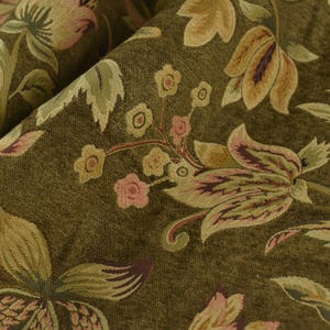 Vintage Large Scale Floral Jacquard Chenille Upholsetry Fabric For Furniture Drapery|Mid-Century Modern Home Decor Fabric Brown Black 110&quot;W