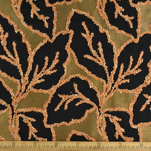 Luxus Schwarz Gold Orange Wollmischung Boucle Leaf Muster Gestickter Blumen Wohnkultur Stoff Für Vorhang|Leise Stoff Für Kissen