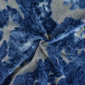 Designer High End Royal Blue Abstract Floral Raised Cut Velvet Home Decor Fabric For Chair Drapery Garment|Cotton Viscose Blend Silky Velvet