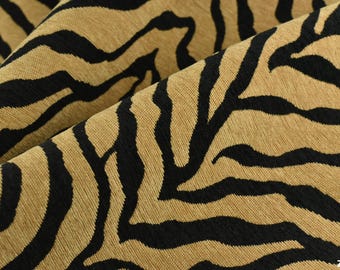Vintage-Chenille-Jacquardstoff mit Tigerfellstruktur für Stuhlkissen | Brauner Chenillestoff mit Wildtiermotiv