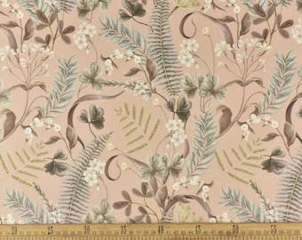 Shabby Chic Zachte en luxe botanische varens Roze fluwelen bekledingsstof|Zware grote print bloemenstof voor stoelkussen, kussen, bank