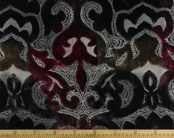 Designer zware vintage geometrische bloemen gesneden fluwelen bekledingsstof in zwart rood goud|Abstracte geraffineerde fluwelen stof voor stoel