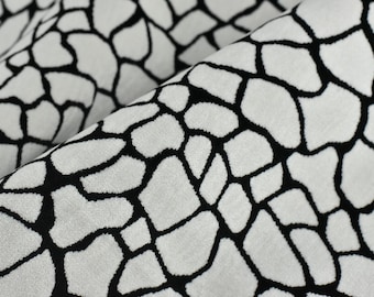 Heavy Weight Black and White Geometric Abstract Cut Velvet For Chair|Heavy Duty Geometric Pattern Thick Velvet Furniture Fabric