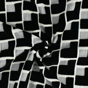 Luxury Black White Geometric Raised Cut Velvet Upholstery Fabric By The Yard For Chair Pillow|High End Velvet Fabric For Ottoman Couch