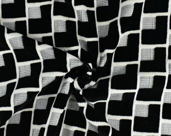 Tela de terciopelo de lujo con corte geométrico en blanco y negro, cortada a medida para cojines de silla/Tela de terciopelo de alta gama para sofá otomano