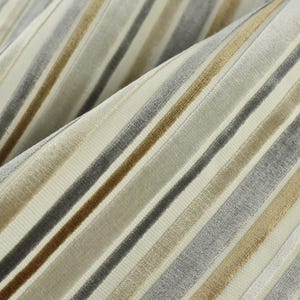 Heavy Weight Sliver Gray Gold Textured Geometric Stripe Raised Cut Velvet Upholsetry Fabric For Chair Couch|Durable Furniture Fabric By Yard