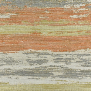 May include: A close-up of a fabric with a striped pattern in shades of orange, yellow, and grey. The fabric has a textured surface.