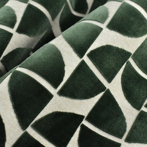 Heavy Weight Vintage Green Quarter Circles Geometric Cut Velvet Jacquard Upholstery Fabric For Chair|Vintage Green Velvet Fabric For Couch