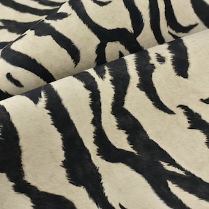Heavy Weight Soft Velvet Tiger Print Upholstery Fabric|Black White Animal Print Tiger Skin Stripe Fabric For Chair Bench Ottoman Headboard