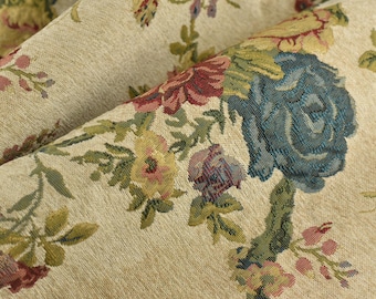 Mid Century Modern Blooming Red Rose Floral Chenille Jacquard Upholsetry Fabric For Furniture Curtain|Extra Wide Vintage Flower Fabric 110"W