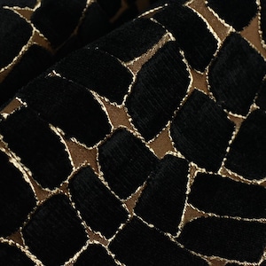 Heavyweight Gold Black Large Abstract Geometric Raised Cut Velvet Upholstery Fabric For Chair Cushion|Durable Thick Furniture Fabric By Yard