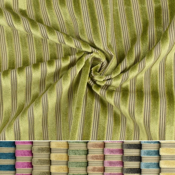 Tessuto per tappezzeria in velluto a righe verde pesante per poltrona e divano/tessuto in velluto jacquard di lusso, resistente e di qualità per cuscino pouf