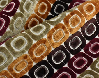 Zwaargewicht Milti-gekleurde moderne geometrische snit fluwelen bekleding uit het midden van de eeuw voor stoel | Vintage MCM verhoogde fluwelen meubelstof