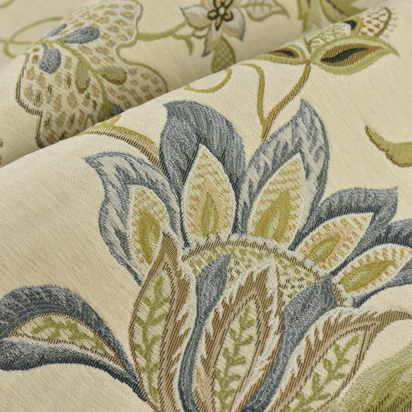 MCM Vintage Chenille Jacquard Floral Upholstery Fabric For Cushion Couch in Blue Green Cream|High Quality Colorful Floral Farmhouse Fabric