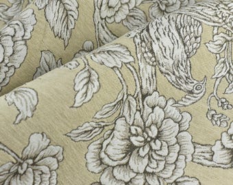 Mid-Century Modern Bird Floral Chenille Jacquard Upholstery Fabric For Chair|Vintage Farmhouse Decor Large Floral Animal Fabric For Ottoman