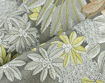 Designer Luxury Cotton Linen Blend Embroidered Floral Fabric For Curtain Pillow|Green Grey Botanical Garden Fabric For Drapery