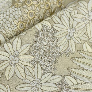 Designer Luxus Baumwoll-Leinen-Mischung Gestickter Blumenstoff für Vorhang Kissen | Ivory Tan Botanischer Garten-Stoff für Drapierung