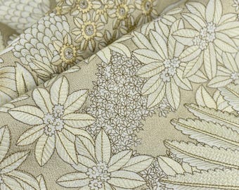 Designer Luxury Cotton Linen Blend Embroidered Floral Fabric For Curtain Pillow|Ivory Tan Botanical Garden Fabric For Drapery