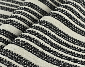 Heavy Linen and Orgaic Cotton Blended Striped Textured Upholstery Fabric in Black and White|Vintage Upholstery Fabric For Chair By The Yard