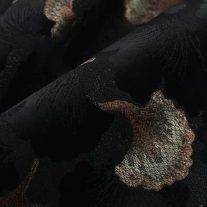Heavy Weight Black Red Ginkgo Biloba Leaves Pattern Cut Velvet Upholstery Fabric For Chair Cushion|Designer Floral Velvet Fabric By Yard
