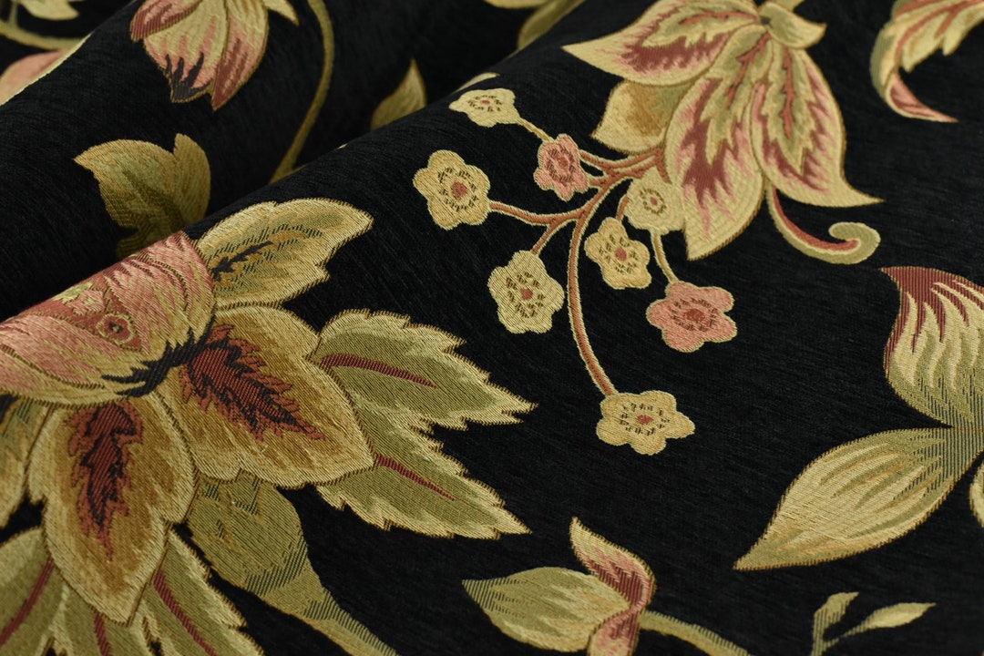 Vintage Farmhouse Floral Chenille Jacquard Upholstery Fabric for Chair ...