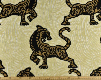 Heavy Weight Exotic Black Gold Tiger Print Raised Cut Velvet Upholsetry Fabric For Chair|Playful Wild Animal Decor Fabric For Couch Pillow