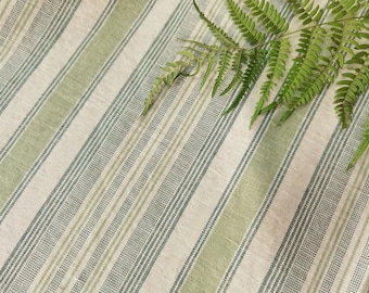 Green Cotton Linen Stripe Jacquard Upholstery&Drapery Fabric|Vintage Ticking Fabric Upholstery For Chair Pillow|Rustic Farmhoue Fabric
