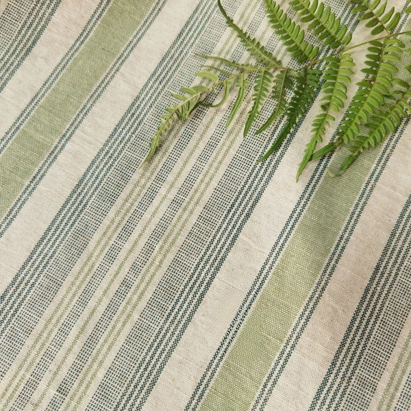 Groene katoenen linnen streep jacquard stoffering en gordijnen | Vintage tijkstof bekleding voor stoelkussen | Rustieke boerderijstof