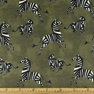 Exotic Dancing Zebra Velvet Upholstery Fabric in Green|Designer Playful Animal Print Velvet Upholstery Fabric For Chair Pillow Cusion Bench