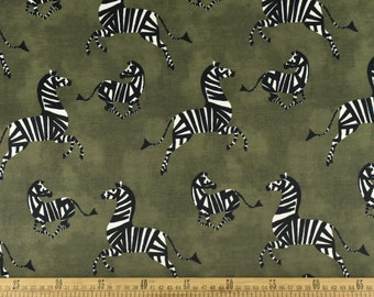 Exotic Dancing Zebra Velvet Upholstery Fabric in Green|Designer Playful Animal Print Velvet Upholstery Fabric For Chair Pillow Cusion Bench