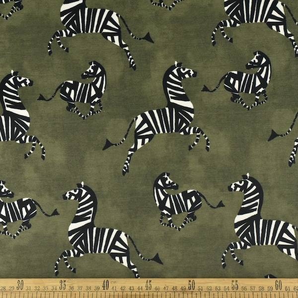 Exotic Dancing Zebra Velvet Upholstery Fabric in Green|Designer Playful Animal Print Velvet Upholstery Fabric For Chair Pillow Cusion Bench