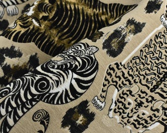 Heavy Weight Novelty Tiger Upholstery Fabric For Chair Couch For in Beige Gold Brown|Unique Design Playful Wild Animal Fabric