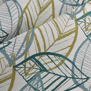 Blauw Groen Goud Kust Tropisch Blad Indoor Outdoor Strand Kussen Bekledingsstof | UV-bestendige Meubelstof Voor Kussen Tafelloper