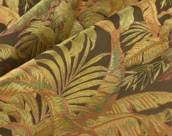 Vintage Farmhouse Gold Brown Botanical Jacquard Upholstery Fabric For Chair|Mid Century Modern Tropical Home Decor Fabric For Couch