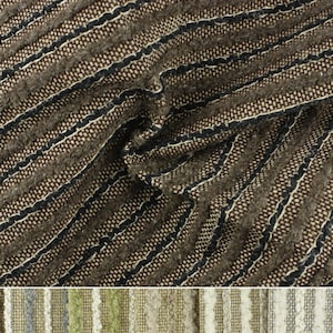 Schwere Wolle Leinen-Baumwoll-Mischung Textur Grün Creme Boucle Gestreift Polsterstoff Für Stuhlkissen |