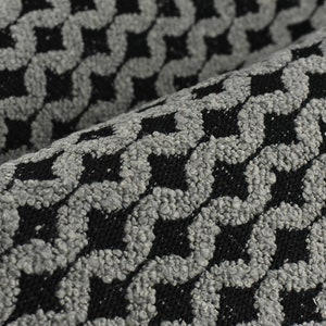 Extra Heavy Weight Geometric Boucle Textured Upholstery Fabric in Black and Grey|Home Decor Unique Jacquard Fabric By The Yard 55"/860GSM