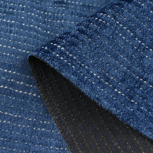Tissu d&#39;ameublement épais en velours coupé à rayures de luxe pour chaise | Tissu d&#39;ameublement épais bleu pour coussin de canapé