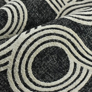 Heavy Weight Spiral Circular Abstract Geometric Upholstery Fabric in Black and White|Modern  Home Decor Fabric For Dining Chair,Sofa, Couch