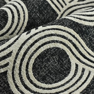 Heavy Weight Spiral Circular Abstract Geometric Upholstery Fabric in Black and White|Modern  Home Decor Fabric For Dining Chair,Sofa, Couch