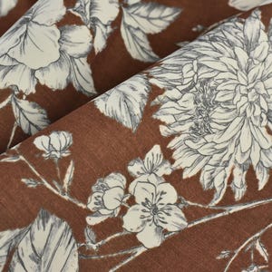 Heavy Weight Vintage Floral Print on Rust Brown/Pale Taupe Velvet Fabric For Chair Pillow Ottoman