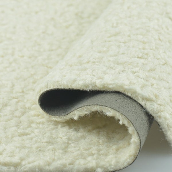 Tissu d'ameublement en fausse fourrure crème, envers en cuir de mouton blanc naturel | Tissu d'ameublement épais et épais en polaire texturé bouclé